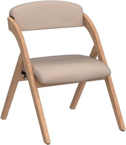 Modern <b>Folding</b> Chair With Wooden Frame Beige Upholstery Scandinavian Design For <b>Dining</b> Room - Product Image 2
