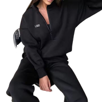 Survêtements en molleton avec logo personnalisé pour femmes ensemble jogging pull à capuche et pantalon de jogging deux pièces de haute qualité avec demi-fermeture éclair