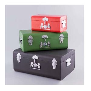 Recién llegado, maletero de almacenamiento de hierro con cofres de almacenamiento de metal recubiertos de polvo con tapas, maletero de almacenamiento de metal con cerradura - Product Image 5