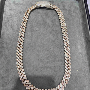 Cadena Cubana de Moissanita de Lujo Unisex, 14 mm de Ancho, Plata 925 con Baño de Oro, Brillo de Diamante Brillante, Diseño Iced, Moderna, para Boda - Product Image 1