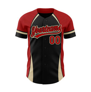 Camiseta de Béisbol Yourteams Blanca, Negra y Roja con Estampado Sublimado, Unisex para Adultos, Manga Corta, Absorbe la Humedad, Cierre de Botones - Product Image 2