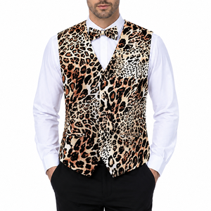 Ensemble gilet et nœud papillon imprimé animal pour homme – Léopard, Tigre, Zèbre, Vache, Girafe, Python – Idéal pour mariage, fête, bal de promo, costume - Product Image 1