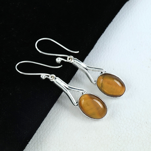 Pendientes Colgantes de Piedra Ojo de Tigre Natural, Plata de Ley 925, Elegantes Pendientes de Piedra Ovalada para Mujer, Hechos a Mano, Venta al Por Mayor - Product Image 2