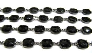 Natural Black Spinel Cushion Shape Size 11x13mm Briolette Faceted Rectangle Bezel Connector <b>Chain</b> Sold Per Foot - Product Image 3