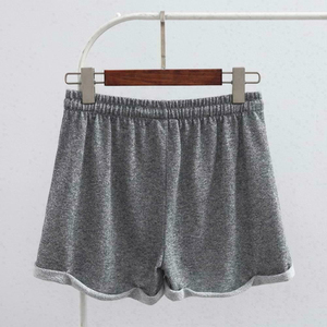 Shorts décontractés gris unis pour femmes, en coton respirant, coupe droite, taille mi-haute avec cordon élastique, effet vieilli - Product Image 6