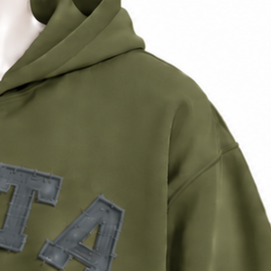 Sweat-shirt à capuche zippé pour homme, vert olive personnalisé, avec appliqué lettres en chenille, en molleton épais, coupe oversize, style streetwear décontracté - Product Image 6