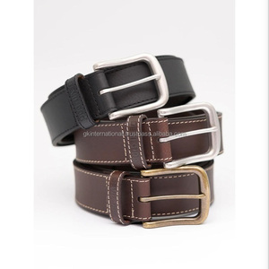 Cinturón informal de cuero auténtico hecho a mano con costuras en contraste con hebilla de níquel antiguo clásico para hombres y mujeres de Fabricante Mayorista - Product Image 5