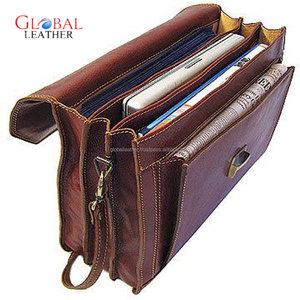 17 Inches Brown Leather High Quality GLOBAL LEATHER Casual Laptop <b>Bag</b> Waterproof Quick Dry Breathable Design Shoulder Carrying - Product Image 2