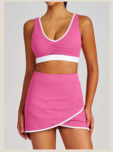 Conjuntos de Ropa Deportiva al por Mayor para Yoga y Fitness, Sujetador Deportivo, Falda para Golf y Tenis, Conjuntos de 2 Piezas con Contraste de Color para Gimnasio, para Mujer - Product Image 6