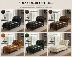 Chaise Longue de Cuero Tradicional de Lujo, Diseño Acolchado, Sillón Reclinable Tapizado Cómodo para Sala de Estar, Hotel, Dormitorio, Villa - Product Image 4