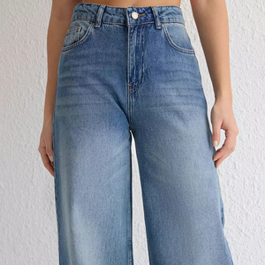 Pantalones Vaqueros de Hombre de Talla Grande, Lavado Claro, Pierna Ancha, Cintura Alta, Ajuste Holgado Casual, 100% Algodón Tejido, Cierre de Botones - Product Image 5