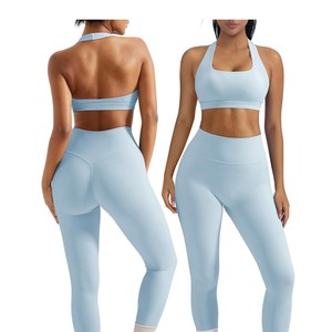 Conjunto Deportivo de 2 Piezas con Cuello Redondo, Leggings de Cintura Alta, Color Sólido, Costuras en Contraste, Transpirable, Ecológico, Ideal para Yoga - Product Image 6