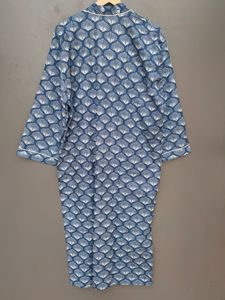 Robe kimono bleue à imprimé coquillage avec nœud devant |   Chemise à manches longues style bohème |   Robe de plage élégante pour l'été - Product Image 2