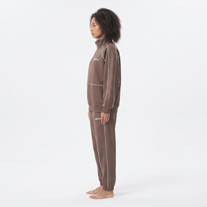 Women's 100% Polyester Half Zip Oversized Sweatshirt Solid Color <b>White</b> Piping <b>Jogger</b> Tracksuit Casual Sportswear Set - Product Image 4