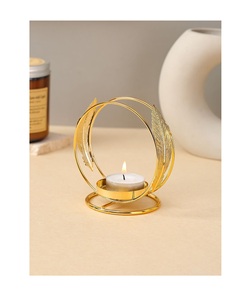 Luxury Gold Metal Feather <b>Candle</b> Stand Decorative Orbital Leaf Tealight Holder Premium Centerpiece for Event <b>Wedding</b> Occasions - Product Image 3