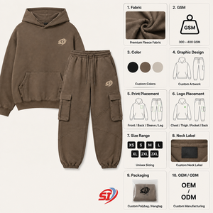 Conjunto de Sudadera y Pantalones Deportivos para Hombre, 100% Algodón, Estilo Casual Otoñal, con Capucha, Lavado, Color Sólido, Marca Privada, OEM, Venta al Por Mayor - Product Image 3