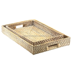 Panier de rangement en rotin tressé, style moderne, plateau de service en rotin avec poignées découpées, fabriqué à la main par un artisan au Vietnam 2025 - Product Image 5