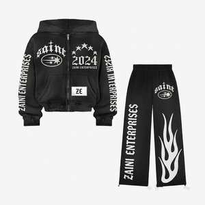 Ensemble survêtement et sweat à capuche ZAINI pour homme, hiver, 350 GSM, 100% coton respirant, fermeture éclair intégrale, avec impression de logo personnalisé sur le devant, streetwear - Product Image 1