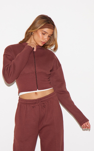 Ensemble de survêtement couleur marron en gros, coupe ample à manches longues, taille à cordon, tenue décontractée d'automne avec poches latérales - Product Image 6