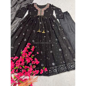 VESTIDO FOX GEORGETTE CON TRABAJO DE SECUENCIA DE 5MM CON MANGAS COMPLETAS CON REBORDE CON INTERIOR DE SEDA (TOTALMENTE COSTADO - Product Image 1