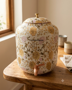 Premium Copper Water Dispenser with Flower <b>Design</b> Handcrafted Decorative Copper Water Dispenser Copper Tap and <b>Lid</b> - Product Image 2