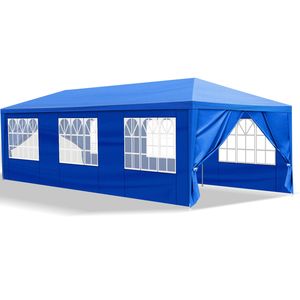 Gazebo per Matrimoni da Esterno in Lega di Titanio 3x9 Metri Impermeabile con 8 Pareti Laterali Rimovibili Blu - Product Image 2