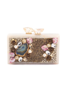 Bolso de Mano de Resina Negra con Diseño Exquisito, Estilo Bohemio, Efecto Mármol, Correa de Cadena Dorada, Cierre Magnético y Pedrería - Product Image 4