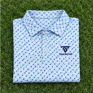Trackstar Men's Light <b>Blue</b> Geometric Confetti Print <b>Polo</b> <b>Shirt</b> Short Sleeve Button Collar Golf <b>Shirt</b> Custom Logo - Product Image 6