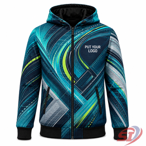 Sweat à capuche sport personnalisé Aqua Lime Kinetic avec fermeture éclair intégrale, impression OEM, logo marque privée, vente en gros, fabricant de performance - Product Image 1
