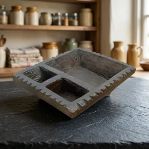 Vintage Wooden Tribal <b>Eating</b> Bowl Handmade Old Multi Compartment Serving <b>Tray</b> Console Coffee Table Display Decor Farmhouse Home - Product Image 6