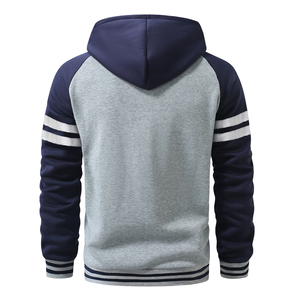 Sudadera con Capucha para Hombre, Más Vendida, con Cierre, 100% Algodón, Manga Raglán, Color Sólido, Informal, para Otoño, Gris, Azul Marino, Felpa Francesa, Corte Regular - Product Image 2