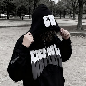 Sweat à capuche zippé surdimensionné Y2K personnalisé pour homme, en coton épais 100% French Terry, impression 3D en relief, imperméable, par Nesta Sports - Product Image 1