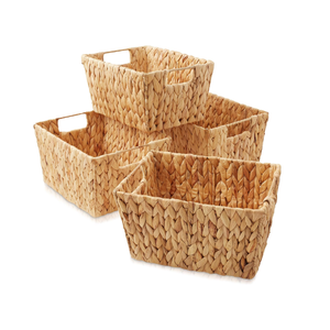 Handwoven Eco-friendly Set 4 Water Hyacinth Storage <b>Bins</b> for Shelves Storage Baskets for Organizing Wholesale from Vietnam - Product Image 1