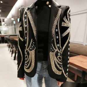 เสื้อแจ็คเก็ตทักซิโด้สีดำทำมือระดับพรีเมียม พร้อมงานปักลายดอกไม้สีเงิน สำหรับงานพิธีการ ในราคาต่ำสุด โดย NEHA ENTERPRISES - Product Image 4
