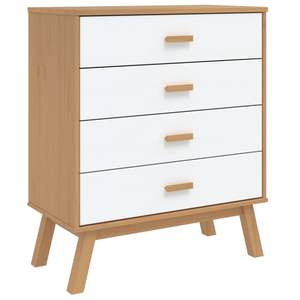 Cómoda Blanca y Marrón de 4 Cajones, Mueble de Dormitorio Moderno de Mediados de Siglo, Gabinete Independiente de Madera Maciza de Pino - Product Image 2