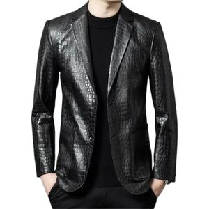 Veste/manteau d'hiver en cuir de crocodile véritable pour homme avec doublure en soie - Product Image 1