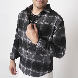 Chemise en flanelle à carreaux épais, manches longues, col rabattu, tenue décontractée d'automne, 100% coton, motif tissé, chemises en flanelle - Product Image 2