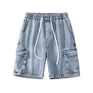 Pantalones Cortos Cargo de Mezclilla para Hombre, Cintura Media, con Cordón, Transpirables, Casuales, Estilo Bermuda, Color Sólido, de Algodón - Product Image 1