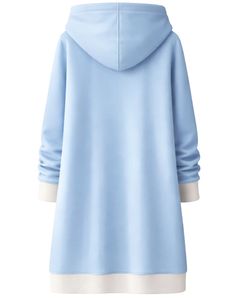 Sudadera con capucha larga azul claro para mujer, abrigo de invierno con forro polar y bolsillos tipo canguro, ropa casual cálida, OEM, personalizada de fábrica - Product Image 2