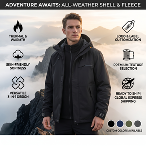 Veste en toile technique 3-en-1 pour homme, à capuche, multi-poches, imperméable, avec doublure polaire amovible, hiver, logo personnalisé - Product Image 4