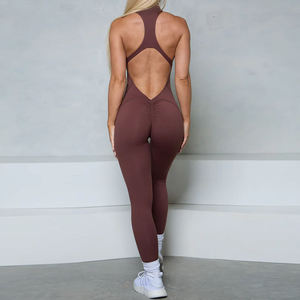 Mono de yoga de una pieza para chicas altas, con efecto fruncido en los glúteos, pantalones acampanados, ropa deportiva con logo personalizado - Product Image 6