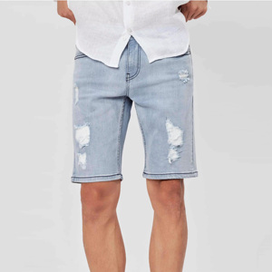 Pantalones Cortos Bermuda Casuales para Hombre, Color Azul Claro, de Lona Rasgada, Cintura Media, Cierre de Cremallera, Resistentes al Viento, Ecológicos, Transpirables, con Bordado 3D - Product Image 4