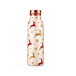 Christmas <b>Reindeer</b> Pattern Metal Water Bottle With Copper Lid Portable Travel Drinkware - Product Image 1