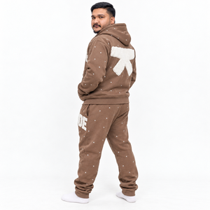 Survêtement zippé respirant en chenille et strass 380g pour homme, veste à capuche en polaire et pantalon de jogging, étiquette personnalisée, streetwear d'hiver - Product Image 3