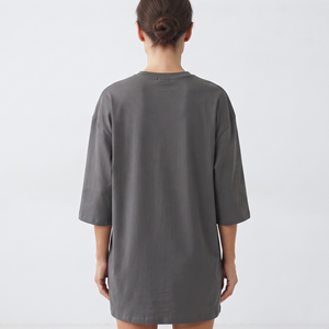 Wholesale Women's Oversized Crew Neck Cotton T Shirt Longline Loose Three Quarter Sleeve Custom Printed Fashion Tee - Product Image 2