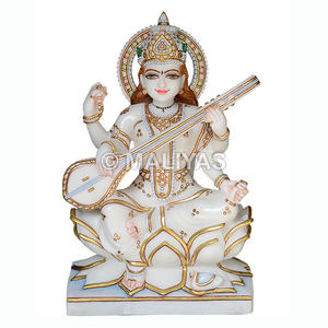 รูปปั้นพระสราสวทีหินอ่อนสีขาว |   พระมารตีมาราห์สวาตีหินอ่อนแกะสลักด้วยมือสำหรับบ้านและวัด – มาลียาส - Product Image 1