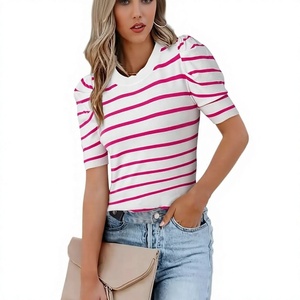 Women's Solid Short Sleeve T-Shirt Regular Sleeve Crew Neck Knitted Cotton Casual Summer <b>Top</b> Regular Fit Breathable Embroidery - Product Image 1