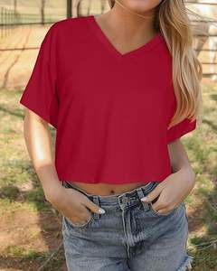 Tops Cortos de Alta Calidad para Mujer, Camisetas Básicas de Verano con Cuello en V, Camisetas Casuales de Manga Corta - Product Image 5