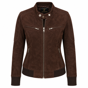 Chaqueta de Motociclista para Mujer, de Piel de Oveja Gris, Acolchada Color Granate, Ecológica, de Secado Rápido, con Bordado 3D, Transpirable, para Invierno - Product Image 4
