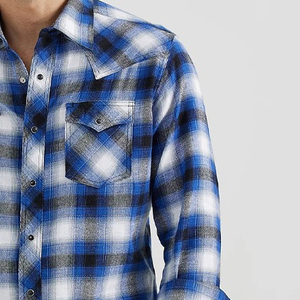 เสื้อเชิ้ตแขนยาวลายสก็อตสีน้ำเงินสำหรับผู้ชาย ผ้าฝ้าย 100% ระบายอากาศได้ดี เหมาะสำหรับใส่ในฤดูใบไม้ร่วง - Product Image 1